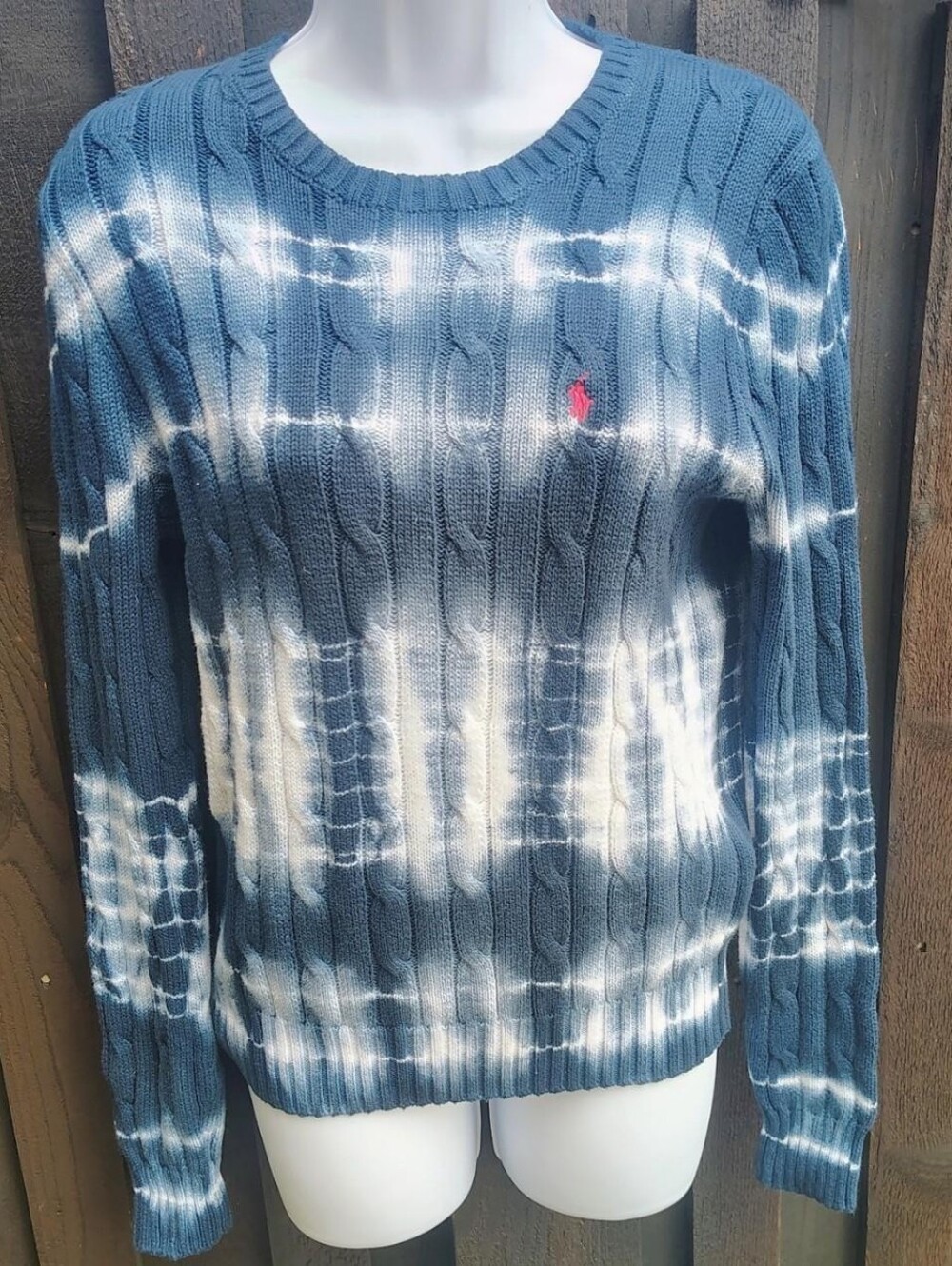 Polo by Ralph Lauren Blue Tie-Dye Cable Knit Sweater